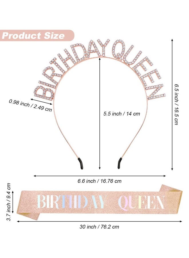 Birthday Sash For Women,Birthday Crowns Tiara Crown Adult Woman, Rose Gold Glitter Rhinestone Tiaras Headband Queen Sash For Girls Princess Party Decorations Accessories Valentines Gifts For Women - Image 2